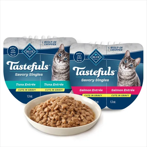 Vista 15 de Blue Buffalo Tastefuls Savory Singles - Paquete variado de comida húmeda para gatos en salsa, bandejas de 2.6 onzas, entreé de pollo y pavo