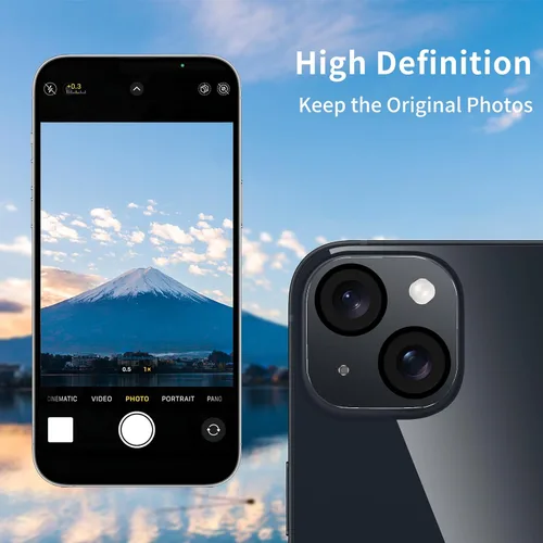 Vista 3 de Protector de Lente de Cámara para iPhone 14 / iPhone 14 Plus Película de Cubierta de Cámara de Metal, Vidrio Templado 9H, Antiarañazos, Compatible