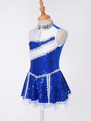 Vista 3 de TSSOE Uniforme de animadora con lentejuelas y purpurina para niñas y niñas