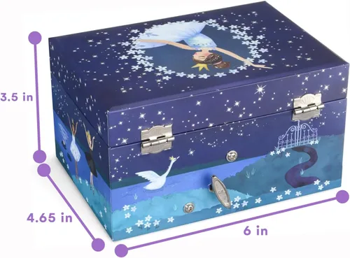 Vista 3 de Jewelkeeper Caja de almacenamiento de joyería musical para niña con bailarina giratoria, diseño de purpurina, tono de lago de cisne