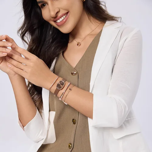 Vista 3 de TIME100 Reloj ovalado para mujer y pulsera acentuada con cristal de primera calidad, correa de cuero