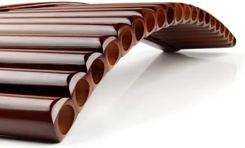 Vista 3 de Flauta de sartén de bambú natural con llave E, instrumento musical tradicional chino, tubos marrones, fáciles de aprender con caja negra
