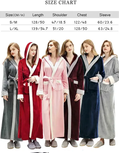 Vista 6 de Artfasion Batas de baño largas y suaves con capucha para mujer, ropa de dormir cálida para invierno, bata de regalo