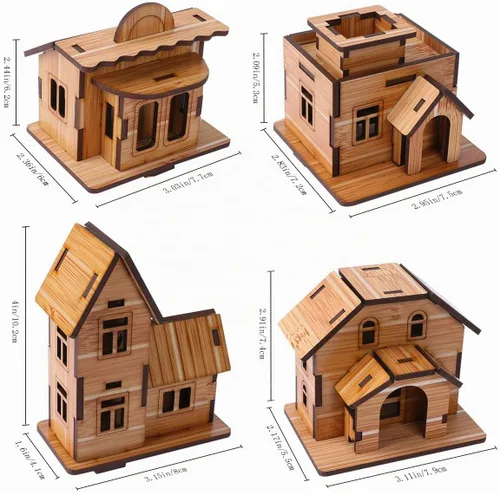 Vista 2 de Rompecabezas de madera 3D, mini kit de casa modelo de bricolaje, juguetes educativos, rompecabezas de regalo para niños y adultos