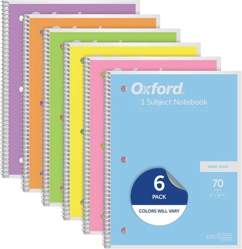 Vista 8 de Cuadernos en espiral Oxford, cuadernos en espiral de gran capacidad con reglas anchas para la escuela, 1 cuaderno escolar por materia, 70 hojas