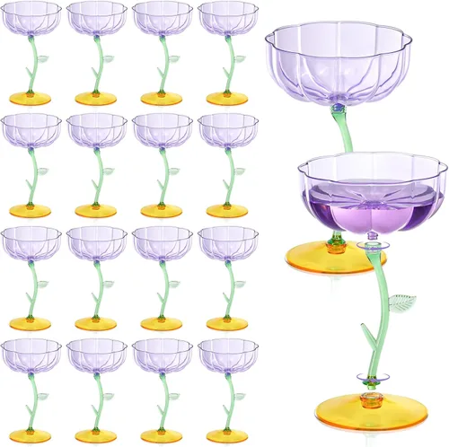 Vista 11 de 12 vasos de plástico azul acanalados cupé desmontables de 7 onzas, copas de cóctel de flores modernas onduladas de plástico, vasos de Martini