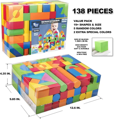 Vista 2 de Bloques de espuma para niños pequeños, juego de 138 piezas de bloques de construcción apilables suaves de EVA, juguetes de construcción