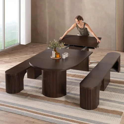 Vista 10 de Transformer Table - Mesa de comedor redonda extensible de madera maciza, mesa de comedor redonda extensible, muebles modernos que ahorran espacio