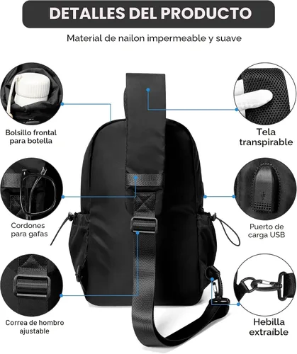 Vista 3 de SEAFEW Mochilas tipo bandolera tácticas, Negro, Casual