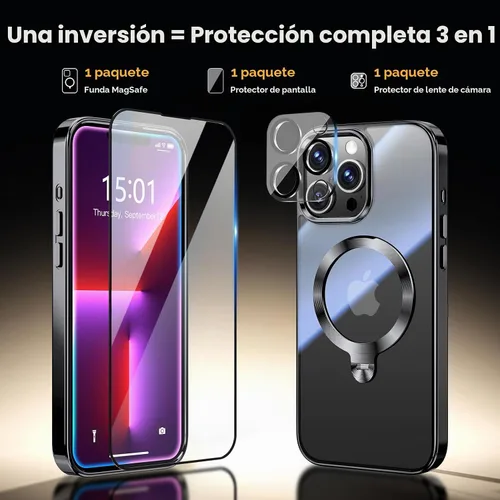 Vista 3 de [Protección Tri-Shield] Funda para iPhone 13 Pro con soporte giratorio de 360° compatible con MagSafe [anillo magnético de CD)