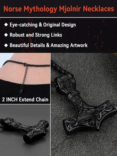 Vista 6 de FaithHeart - Collar con talismán de martillo de Thor vikingo para hombre, amuleto nórdico vintage de Mjolnir, colgante con cadena de trigo