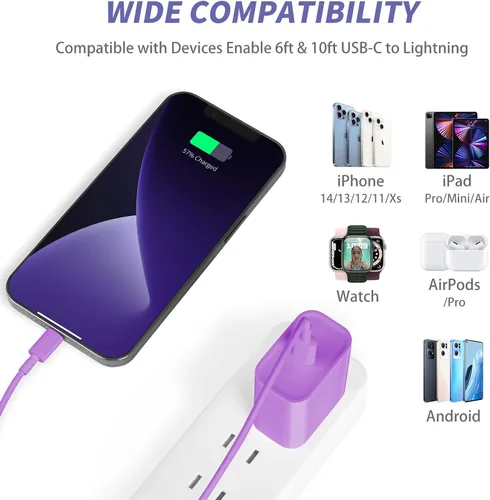 Vista 6 de Cargador de iPhone de carga rápida, [Certificado MFi] Paquete de 2 cargadores rápidos de 20 W tipo C con [3 metros y 1.8 metros] cable USB C a