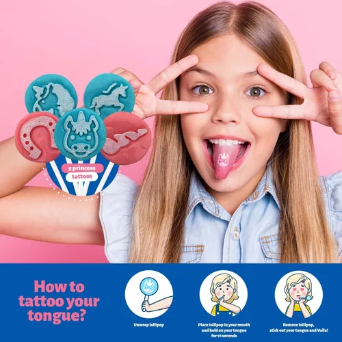 Vista 5 de Unicorn Mega Lollipops – Caja a granel de 5 libras (120 unidades) – Sabor de algodón de azúcar – Tatuaje de glaseado revelación de género Ventosas