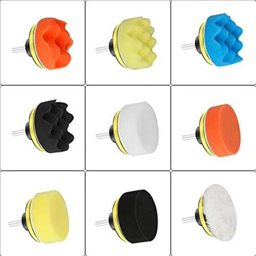 Vista 6 de 3 pulgadas 11 unids/set auto autoadhesivo pulir esponja cera rueda de lana disco de pulido almohadilla para pulidor automotriz taladro adaptador
