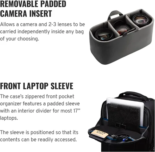 Vista 7 de Tenba Roadie - Funda híbrida con ruedas para cámaras y lentes DSLR y sin espejo, compatible con un portátil de 17 pulgadas, color negro (638-713)