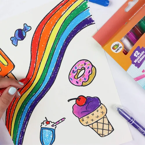 Vista 6 de DOODLE HOG Crayones lavables de 12 colores, para niños y niños pequeños, acuarela, no tóxicos, 3 en 1, para niños de 4 a 8 años