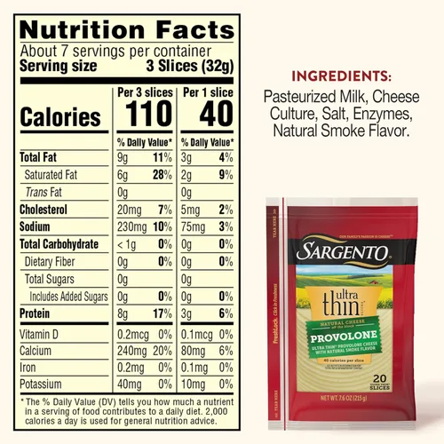 Vista 2 de Sargento Ultra Thin Provolone con queso en rodajas sabor humo, 20 rebanadas