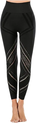 Vista 6 de Pantalones de yoga de malla para mujeres, cintura alta de entrenamiento de yoga pantalones de chándal de control de barriga adelgazar culata