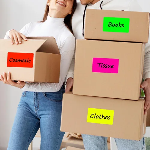 Vista 6 de PARLAIM 5 x 3 pulgadas Rectángulo de colores pegatinas de inventario, 1000 unidades de 4 rollos de etiquetas adhesivas cuadradas para cajas móviles