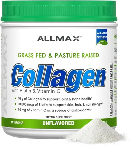 Vista 10 de ALLMAX Colágeno en polvo de chocolate, péptidos de colágeno hidrolizados, colágeno bovino alimentado con hierba, vitamina C y biotina