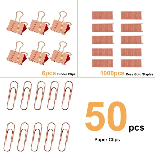 Vista 9 de Engrapadora de escritorio acrílica con 1000 grapas de 26/6, 6 clips de carpeta y 50 clips de papel, kit de accesorios de escritorio para el hogar