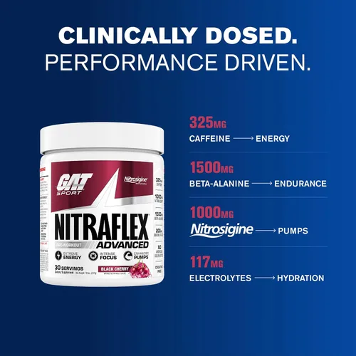 Vista 6 de GAT SPORT Nitraflex Advanced - Polvo para antes del entrenamiento, aumenta el flujo sanguíneo, aumenta la fuerza y la energía, mejora el rendimiento
