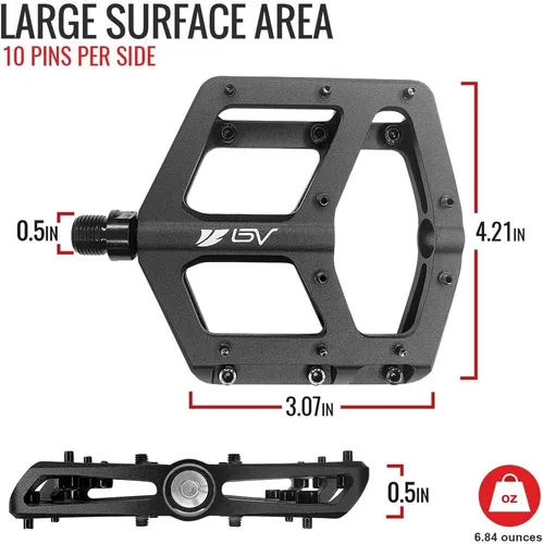 Vista 2 de BV Bike Pedals with Replaceable Pins Flat, Lightweight & Durable Bicycle Pedals with Great Grip Made of Alloy Steel & Plastic - Ideal for BMX