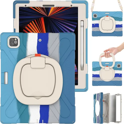 Vista 20 de Funda para iPad Air de 3ª generación – Funda resistente para niños con soporte giratorio, soporte para lápices y correa de transporte para iPad