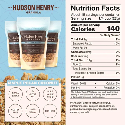 Vista 2 de Hudson Henry Granola, arce, pecana y coco, paquete de 12 onzas, paquete de 3, proyecto verificado sin OMG