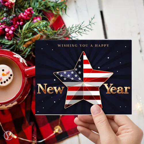 Vista 4 de 2026 Wishing You A Happy New Year - Tarjetas de felicitación y sobres plegables de Navidad americana, tarjetas navideñas patrióticas de Estados