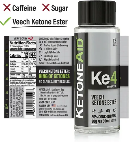 Vista 7 de KetoneAid Ke4 Concentrado de éster cetónico No es una sal cetona, sin azúcar, sin cafeína Éster D-BHB exógeno 12 porciones por botella