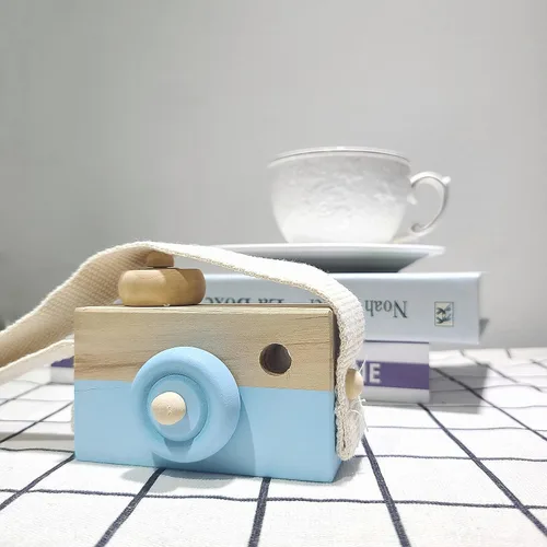 Vista 6 de Juguetes de madera para bebés, mini cámara de juguete, lindo juguete mini para bebés y niños, accesorios para colgar en el cuello con fotografía