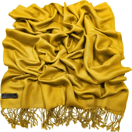 Vista 6 de CJ Apparel Solid Color Tassels Design Nepalese Shawl Seconds Scarf Wrap Stole Throw Head Wrap Pashmina Hand Made in Nepal Amarillo ámbar