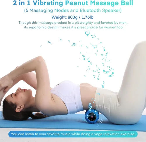 Vista 2 de Pelota de masaje de maní vibratoria 2 en 1 con 6 modos de masaje, bola de rodillo de masaje vibratoria recargable para recuperación muscular, azul