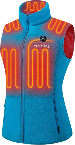 Vista 13 de Venustas - Chaleco térmico de forro polar para mujer con batería ligero y Negro