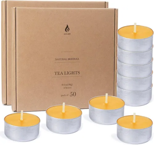 Vista 11 de Paquete de 9 velas de cera de abeja pura en vasos de aluminio, 4-5 horas de tiempo de combustión, mecha de algodón sin plomo, velas naturales sin