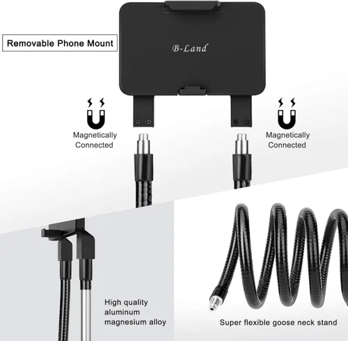 Vista 4 de b-land teléfono celular titular con selfie – Anillo de luz para Live Stream, flexible teléfono celular clip soporte Lazy Bracket Luz LED Lámpara