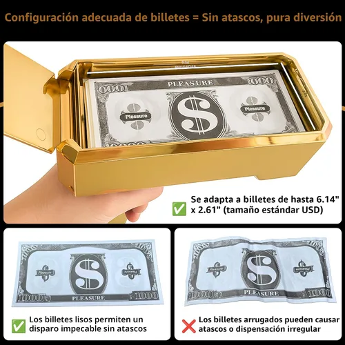 Vista 9 de Pistola de Dinero Tirador – RUVINCE Pistola de Dinero de Oro para Películas que se Ven Reales, Pistola de Utilería Haz que Llueva, Pistola