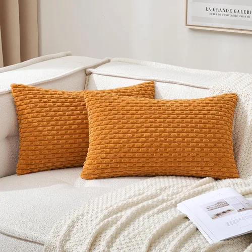 Vista 16 de MIULEE - Juego de 2 fundas decorativas cuadradas para cojines, de pana suave y con estilo campestre bohemio a rayas para decorar hogar, sofá, cama