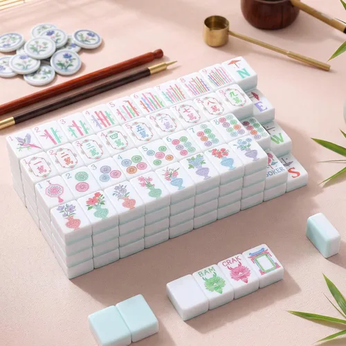 Vista 4 de Simgoing 160 azulejos Mahjong americanos grabados, modernos, verde menta