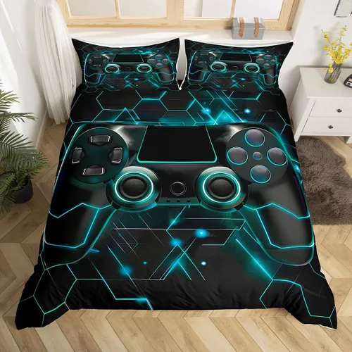 Vista 19 de Erosebridal - Ropa de cama para adolescentes y niños, estampado de control de videojuegos, funda de edredón tamaño individual, 2 piezas con 1 funda