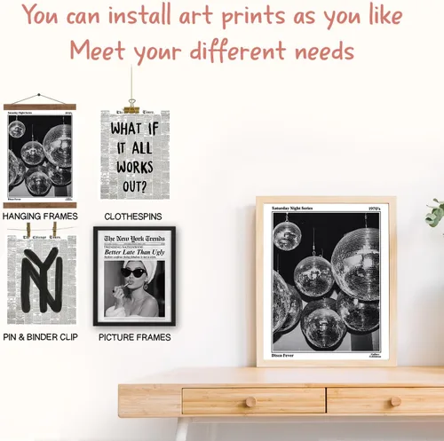 Vista 4 de NaZaUK Decoración de Póster de Neoyorquinos Trendy Preppy, Impresiones de Arte de Pared Estético Funky, Arte de Pared de Periódico con Bola de Disco