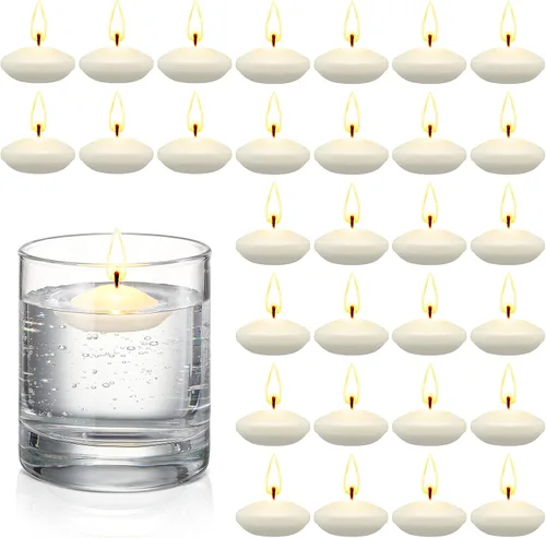 Vista 10 de Nuanchu - 30 velas flotantes sin perfume de 1.5 pulgadas para centros de mesa Votive Candles Decor, Anniversary Centerpieces, Stable Water