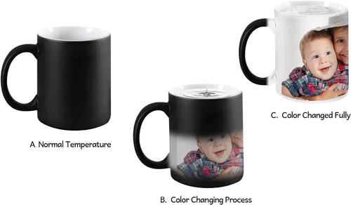 Vista 2 de Taza de café mágica personalizada con foto, estampa personalizada DIY sensible al calor, taza de cerámica para recuerdo, cumpleaños, regalo
