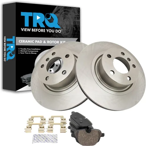 Vista 100 de TRQ Juego de pastillas de freno y rotor de cerámica trasera compatible con Honda Accord V6 1998-02 3.0L con frenos de disco traseros 02-06 Acura RSX