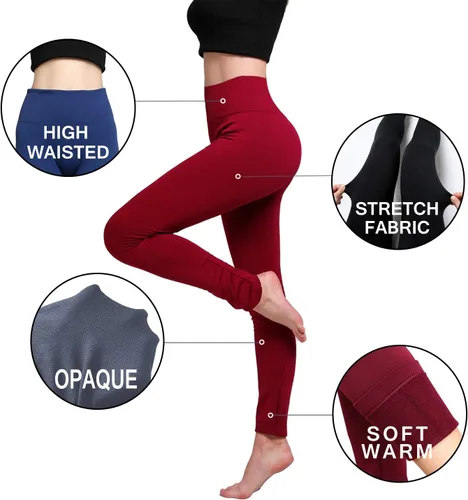 Vista 5 de Leggings con forro polar para mujer, paquete de 3 leggings de cintura alta cepillados, ultra suaves, cálidos, elásticos y adelgazantes