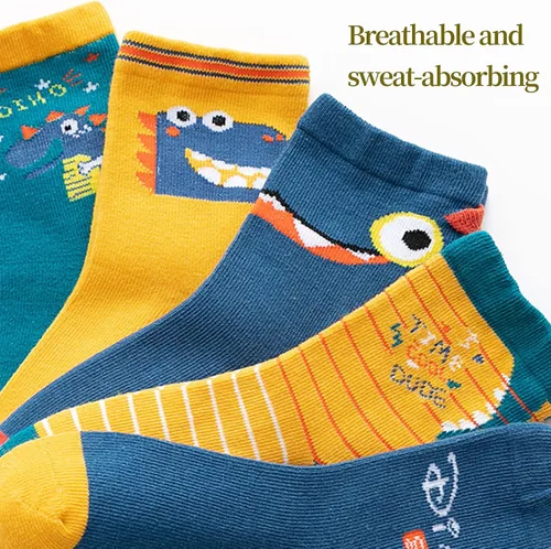 Vista 8 de QIYIENDIAN 5 pares de calcetines cálidos y acogedores con dibujos animados, colores sólidos para niños de 1 a 10 años