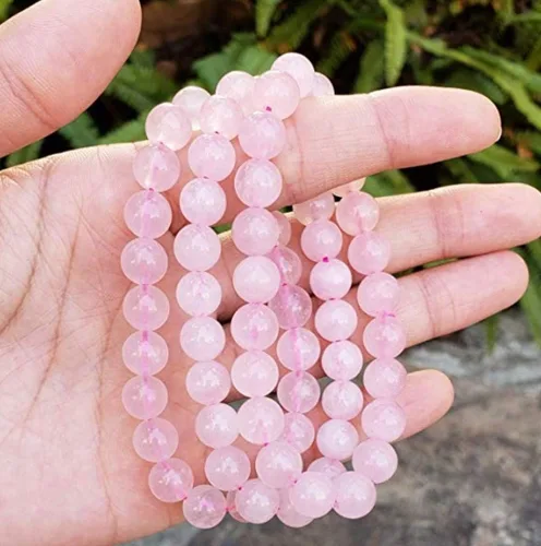 Vista 4 de DHYANARSH Pulsera de cuentas de piedra de cuarzo rosa, cuentas naturales certificadas de 0.315 in para amor incondicional
