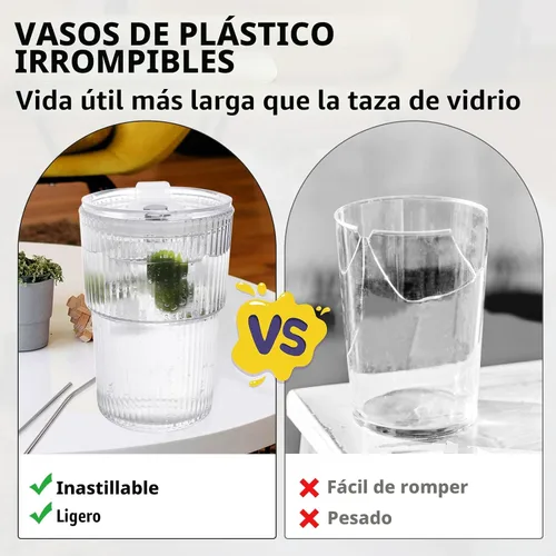 Vista 4 de Juego de 2 tazas de café helado con tapas y pajitas, vasos de plástico irrompibles de 16 onzas para bebidas reutilizables vaso de café helado