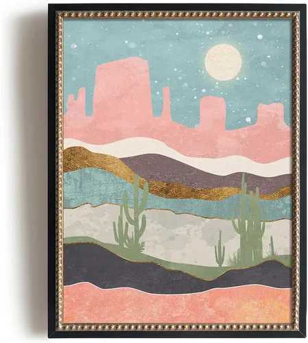 Vista 9 de Arte de pared del desierto del suroeste, impresiones de póster de color rosa pastel y verde azulado, decoración moderna de pared de montaña bohemia